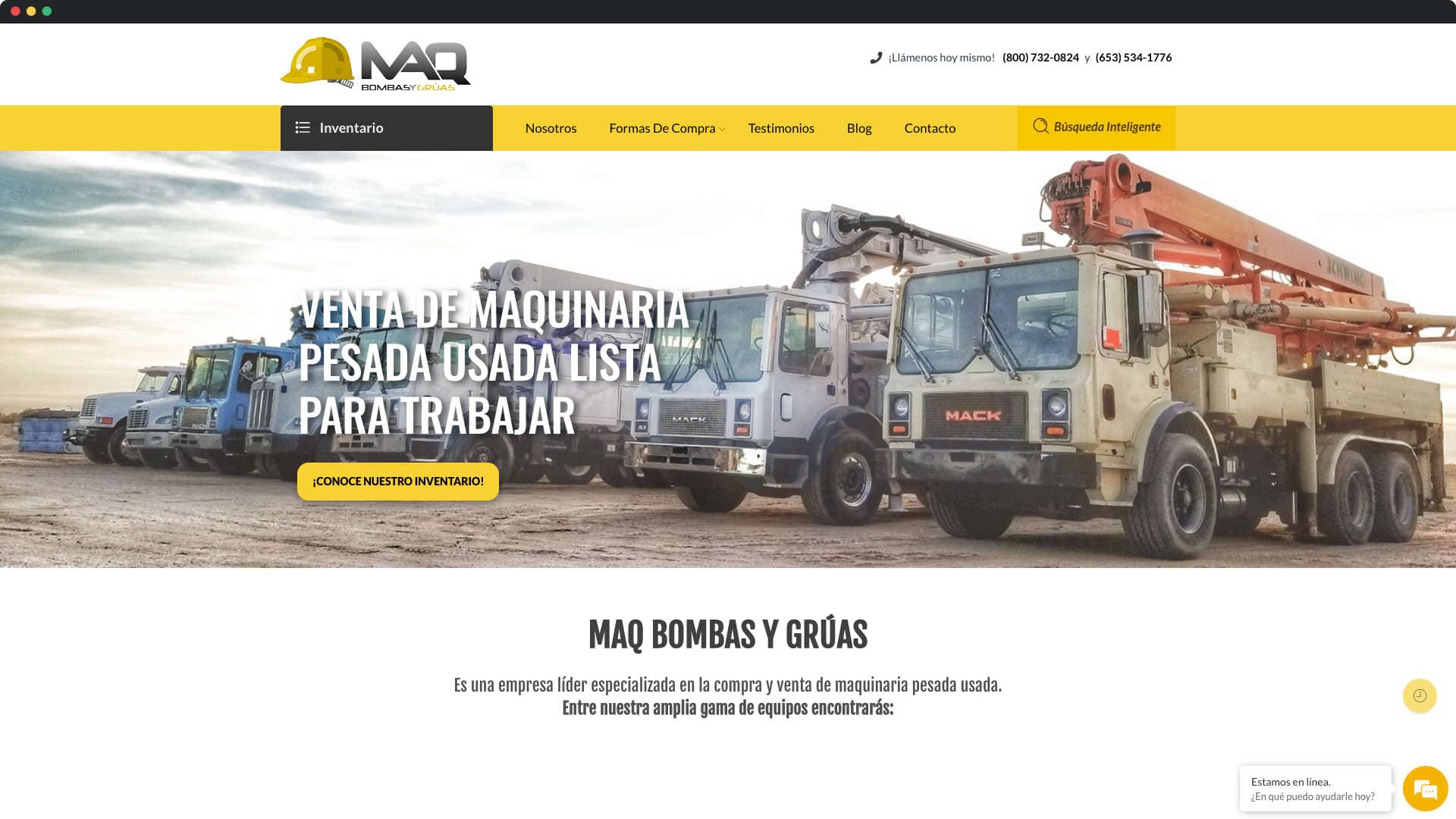 captura de pantalla de sitio web de MAQ Bombas y Grúas